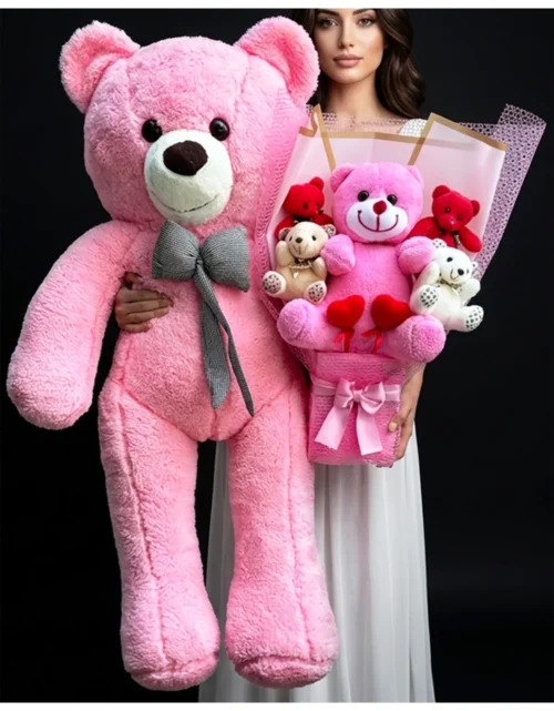 90 cm Pembe Ayıcık ve Peluş Buket Hediye Seti