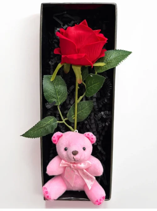 Kırmızı Gül ve Pembe Ayıcık Kutulu Romantik Hediye