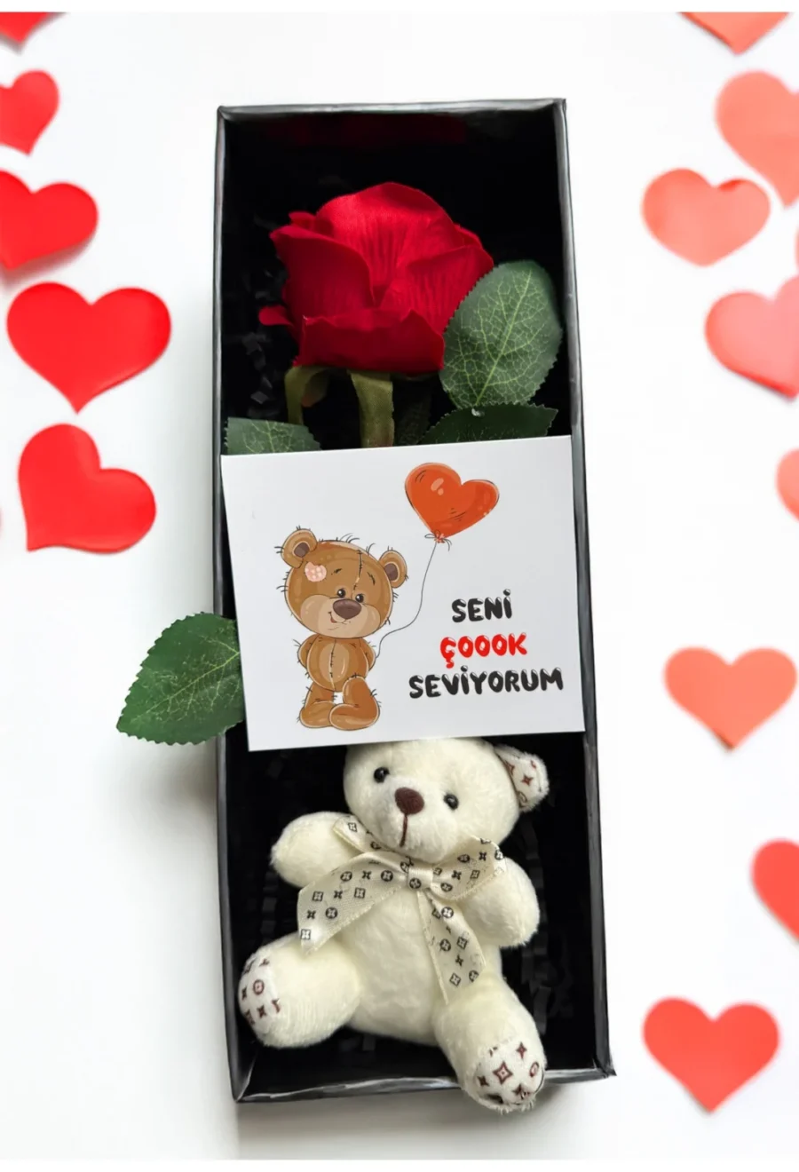Kırmızı Güllü Ayıcık Romantik Hediye Kutusu